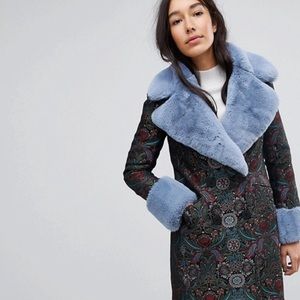 ASOS Jacquard Coat with Faux Fur Trim
